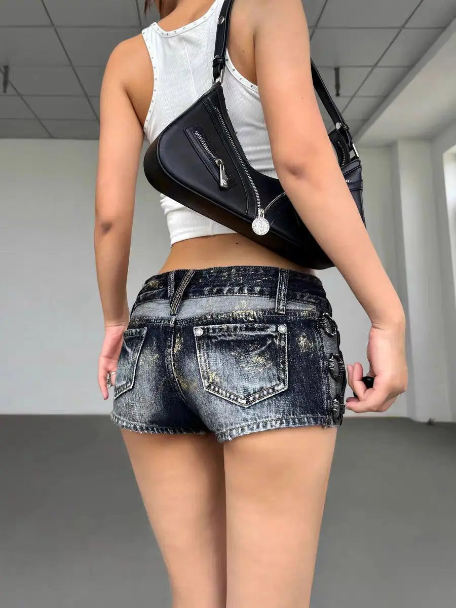 Retro Sexy Low Waist Y2K Denim Shorts – Vintage 2000er Mini Jeans